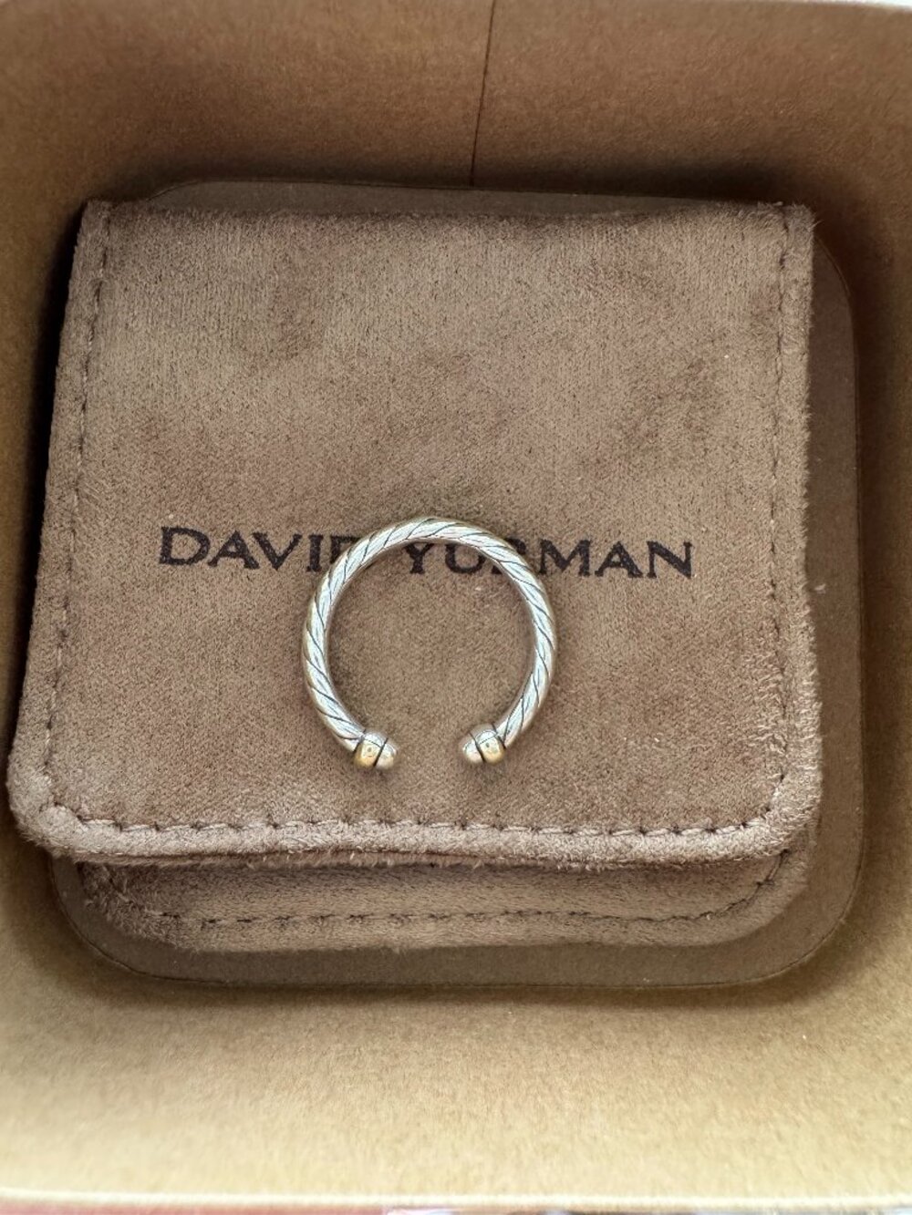David Yurman Petite Cable Open Ring Sterling Silver / 14K Yellow Gold Size 6.5